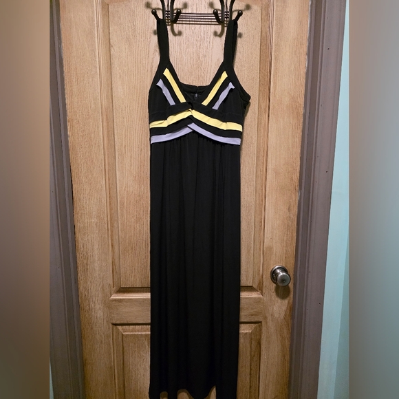Robbie Bee Black Maxi Dress with Yellow and White Stripes - Picture 1 of 7